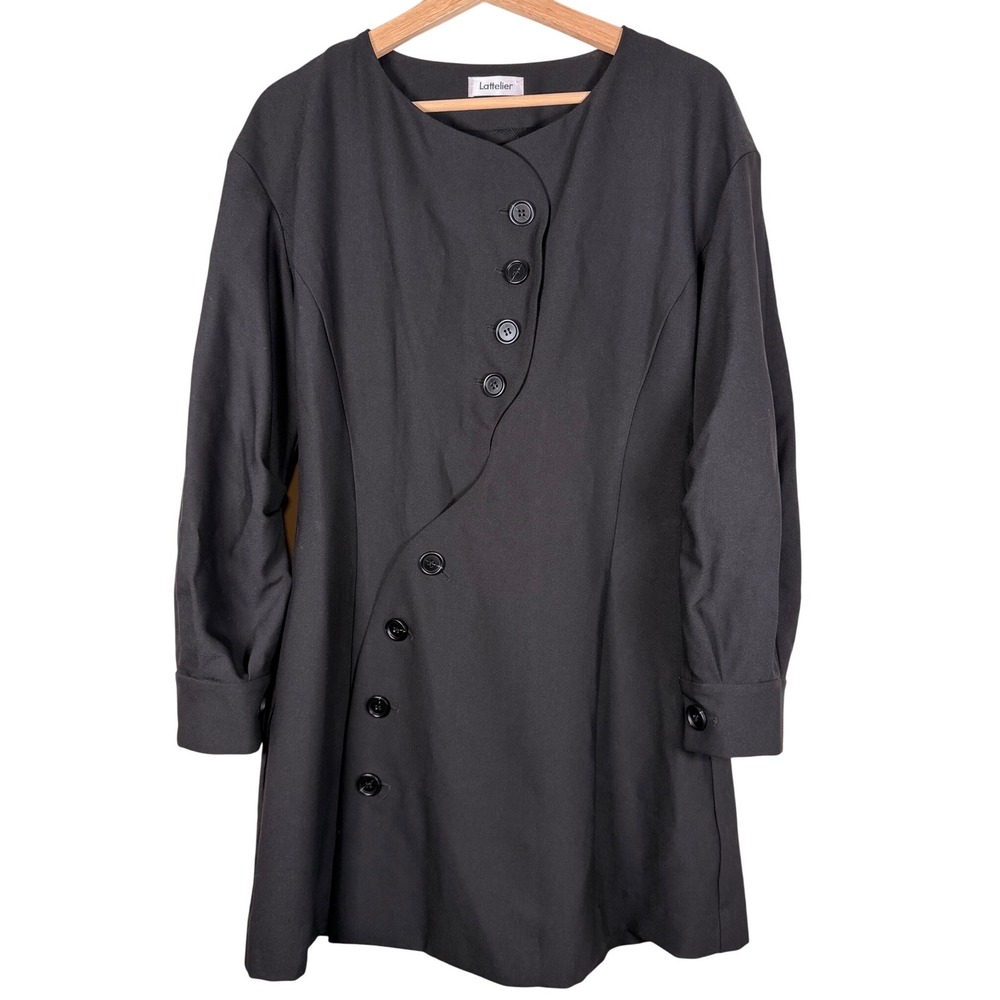 Lattelier Black Asymmetrical Button Front Long Sleeve‎ Dress Womens Size S